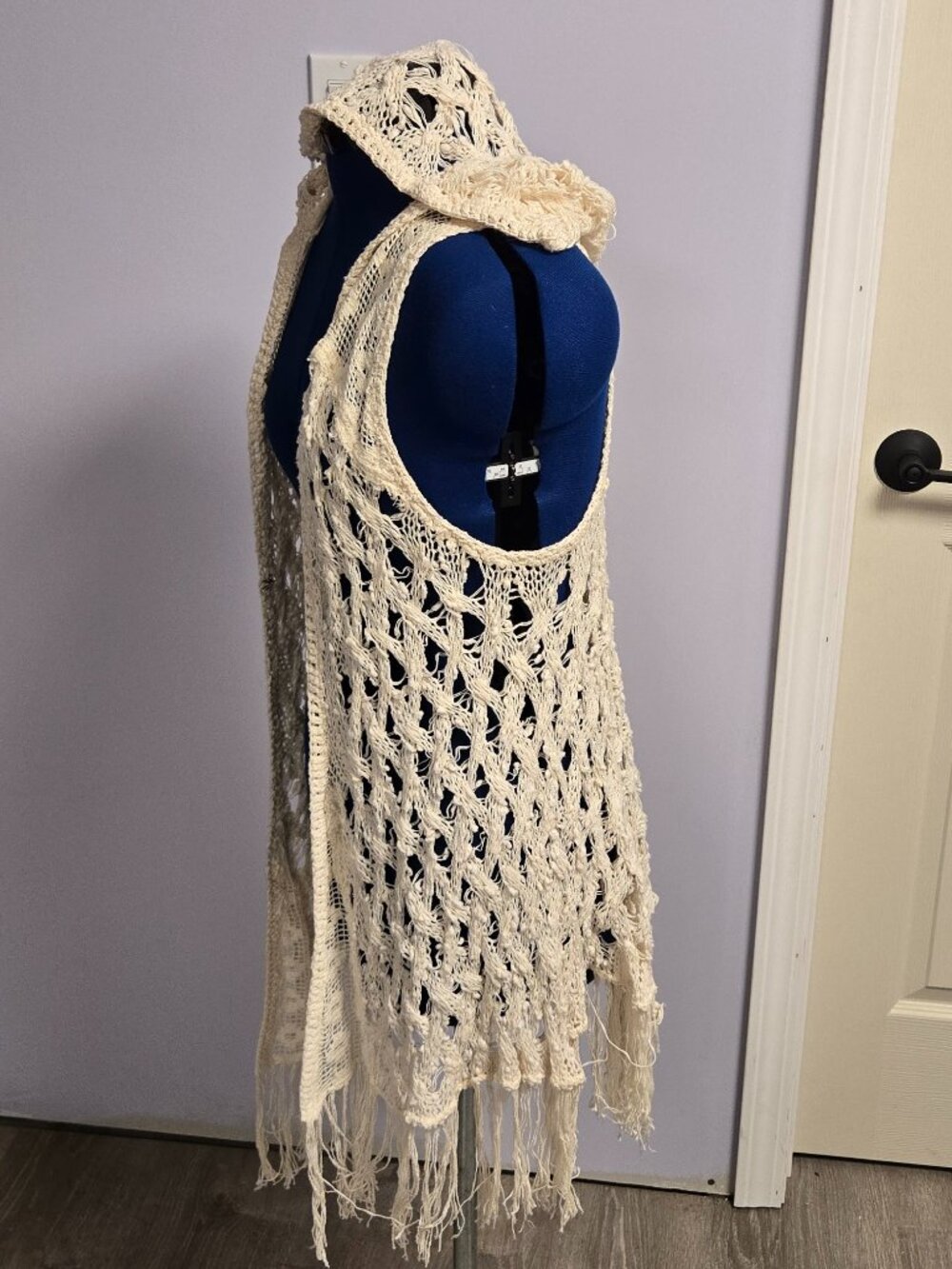 Free People Crochet Knit Hooded Fringe Vest, O/S, EUC - Picture 3 of 5
